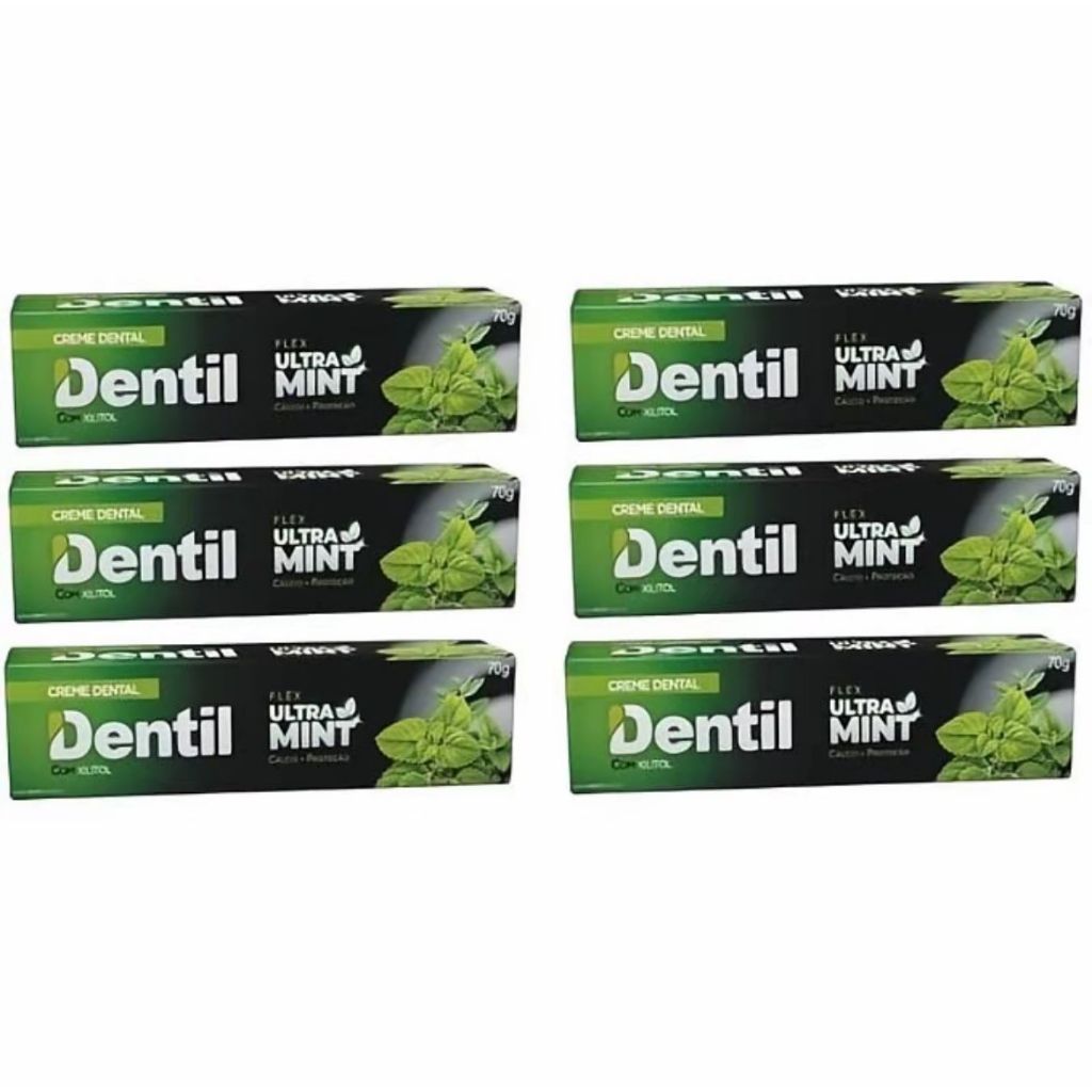 Kit 6 Creme Dental Dentil Ultra Mint Com Xilitol Sem Flúor Menta Refrescância Total
