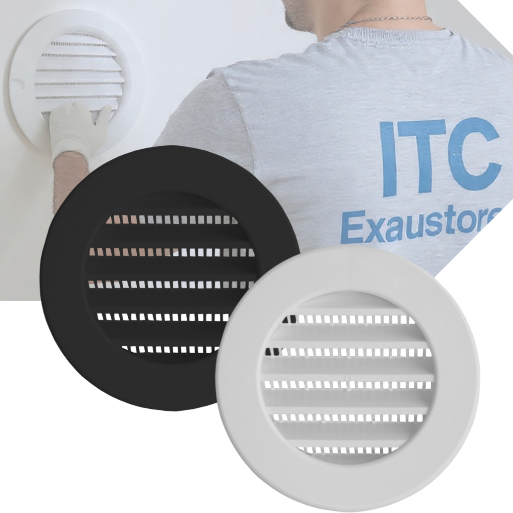 Grade ITC Grelha De Ventilação Plástica 100mm Preta Branca Com Tela 10cm