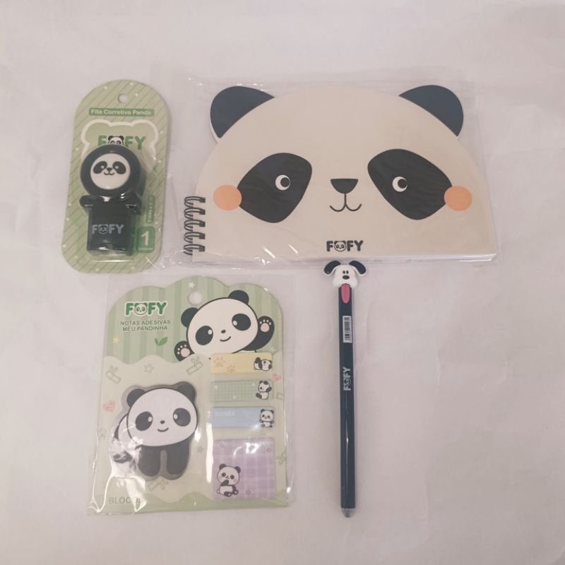 Kit Anotações kawaii Panda Fofo Caderno Caneta  Bloco Adesivo  Fita Corretiva Papelaria Fofa
