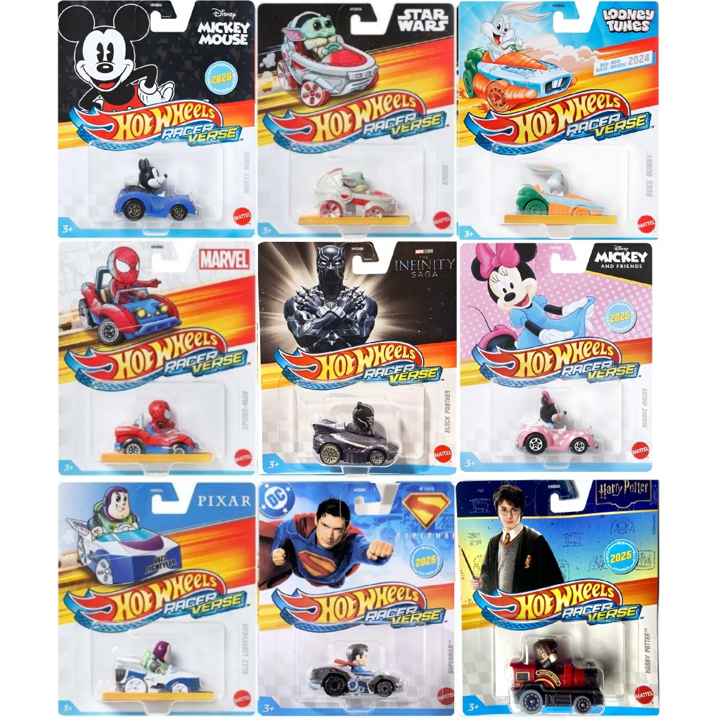 Hot Wheels Racer Verse 2026 Personagens Bob Esponja, Harry Potter, Mulher Maravilha e Outros