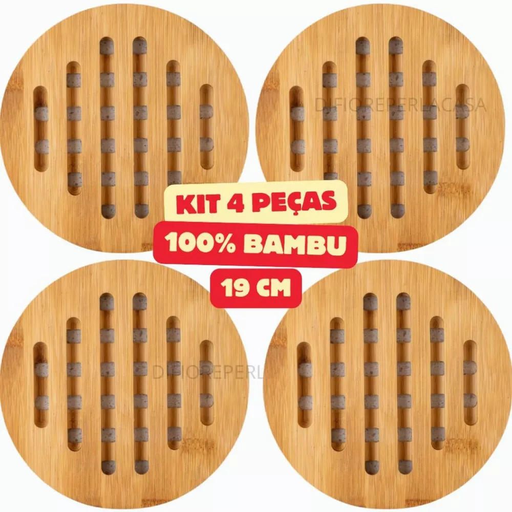 Kit Descanso de Panela em Bambu 19 cm - 4 unidades