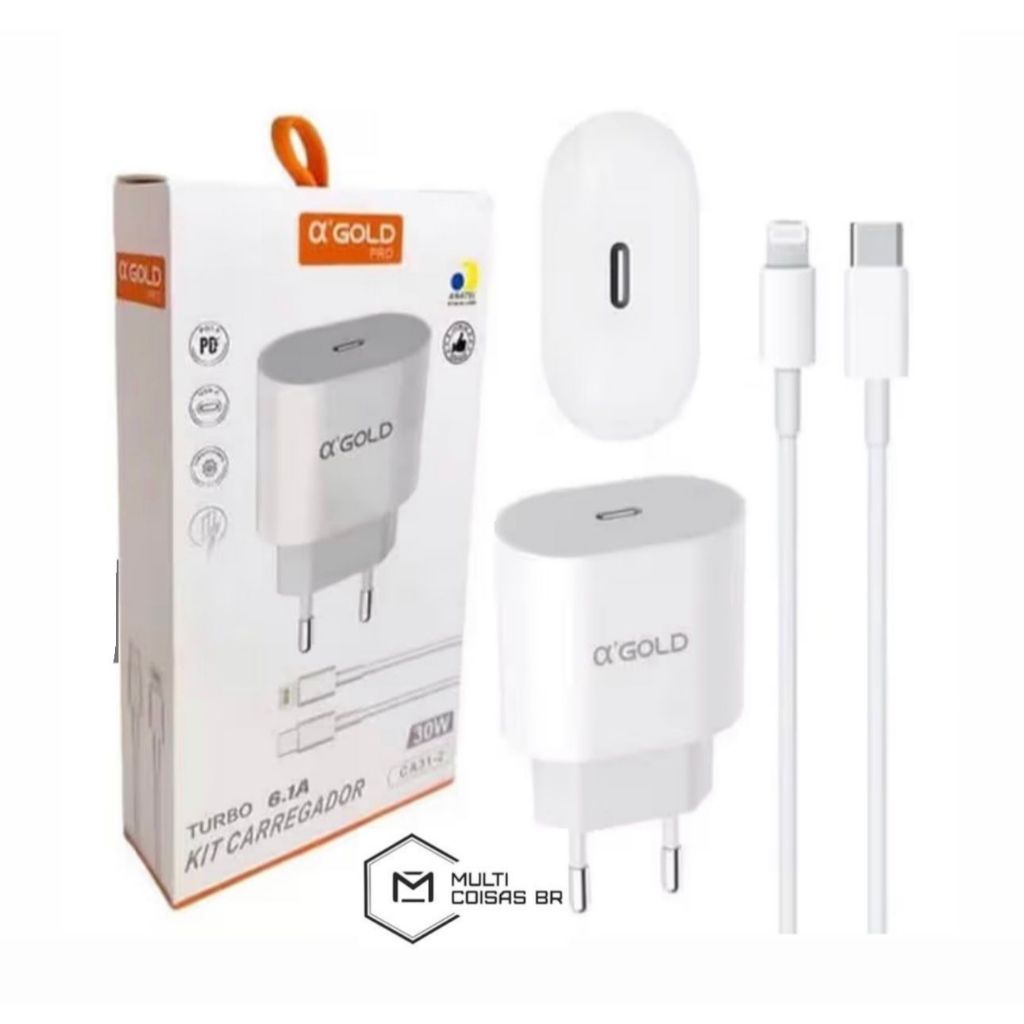 Carregador Completo turbo 30W 6. 1A Tipo C p/Lightning A 'Gold PRO CA31-2 C'GOLD em Oferta na Shopee