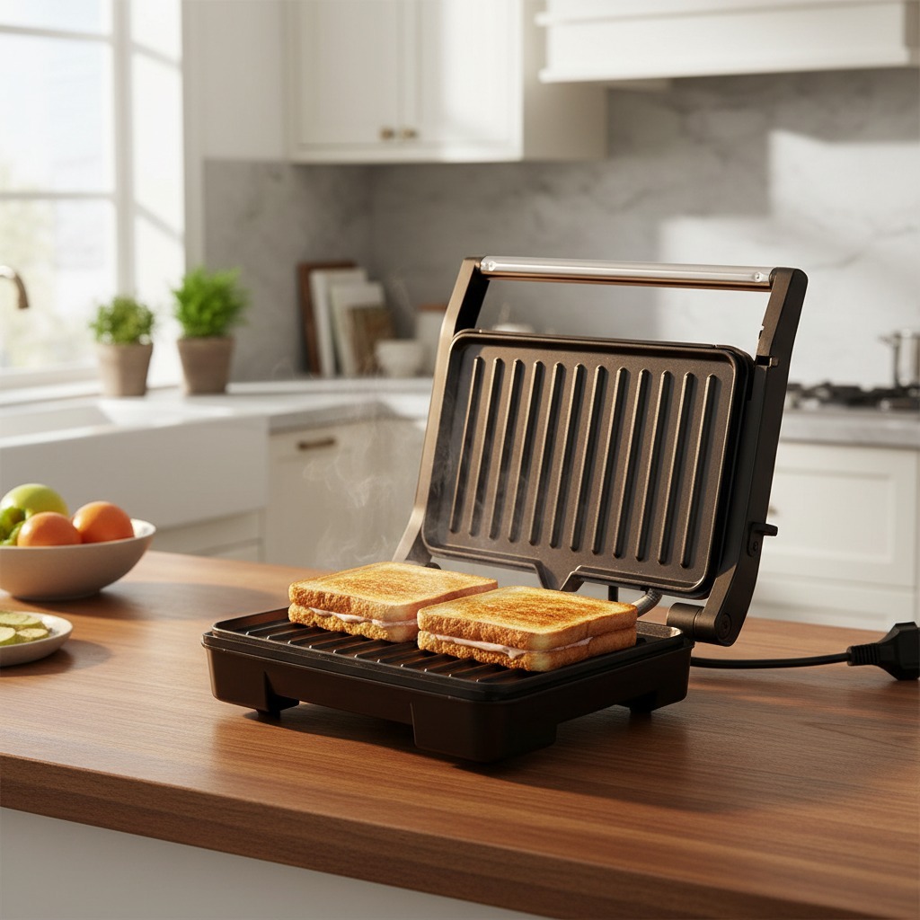 Sanduicheira Grill Elétrica 127V 220V 1000W Inox Alta Potência Design Moderno Fácil Limpeza Lanches Sanduiche tapioca