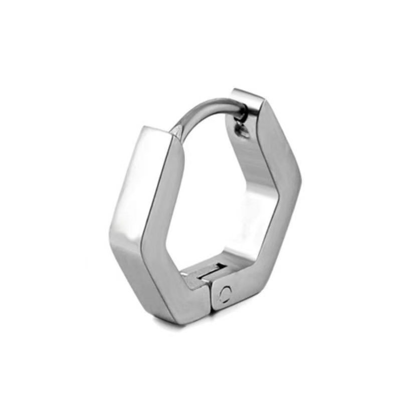 Par De Brincos Hexágono Argola Aço Cirúrgico Prata Masculino Feminino Brincos da Moda — imagem 2 de 2