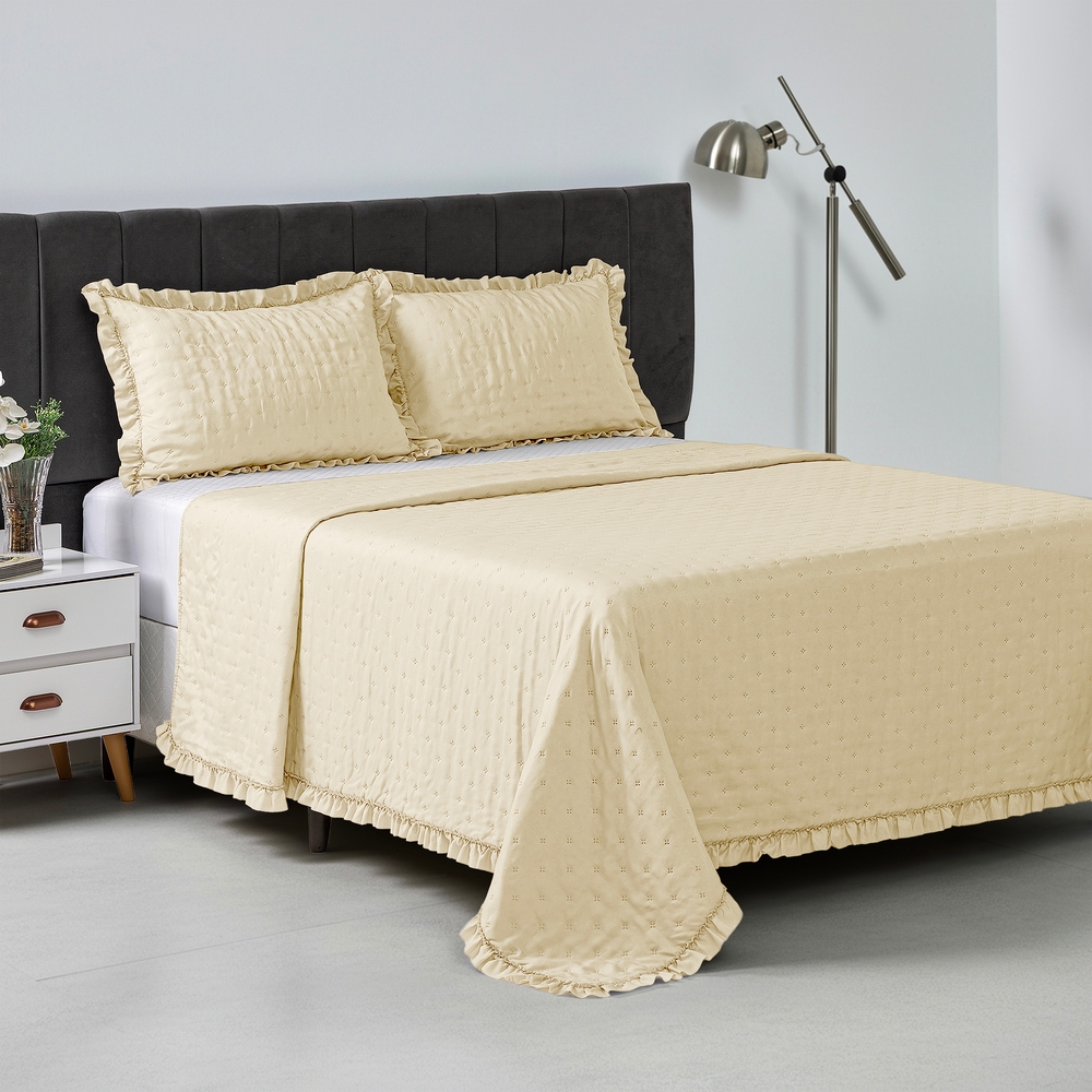 Cobre Leito 200 fios Com Babado Colcha Cama de Solteiro Casal Queen King 2 e 3 Peças