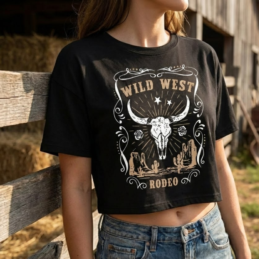 Cropped Camiseta Tshirt Tendência Estilosa Rodeio Country Boho Chic