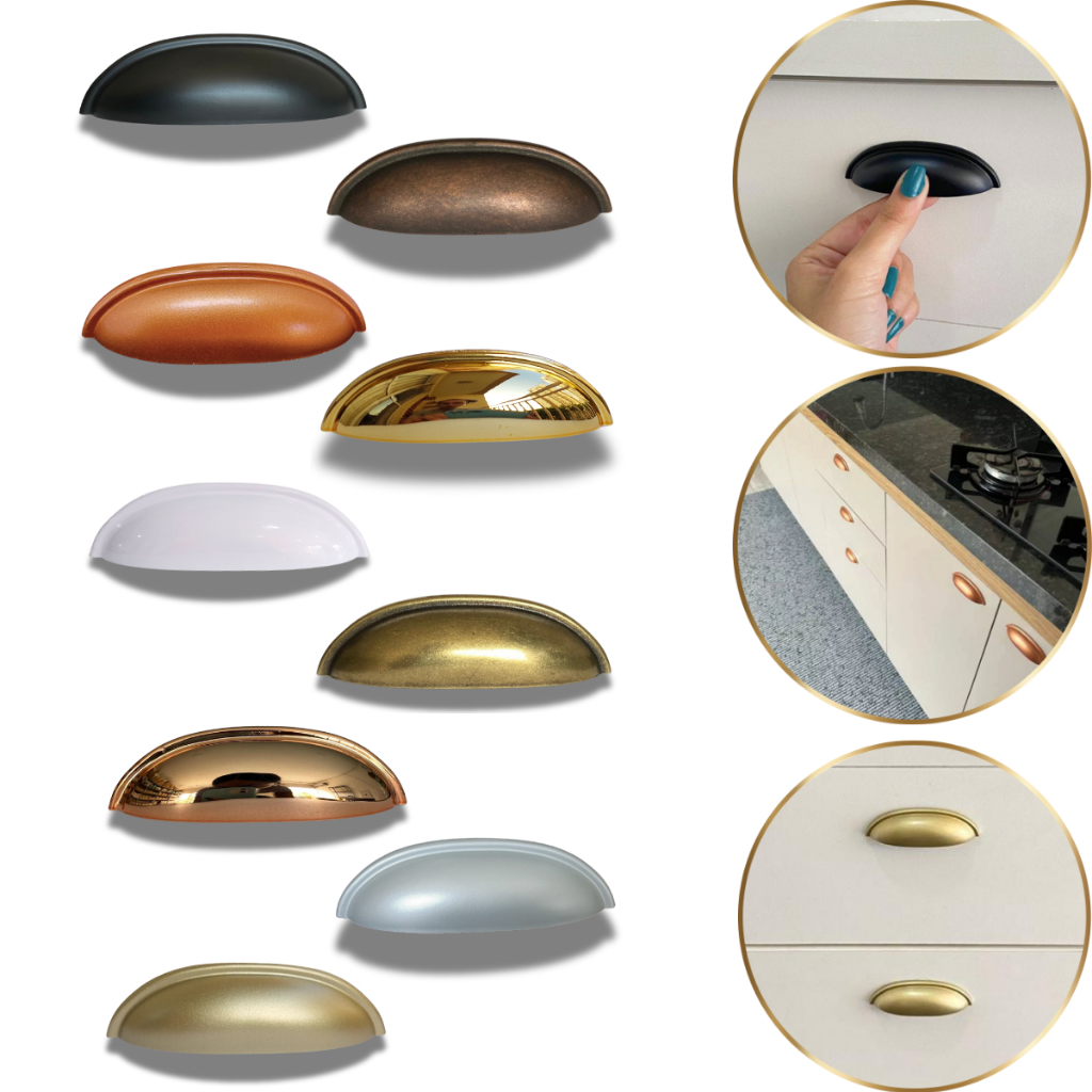Kit 10 Puxador de Gaveta Gaveteiro Armário Cômodas Portas Formato Concha 6,4mm
