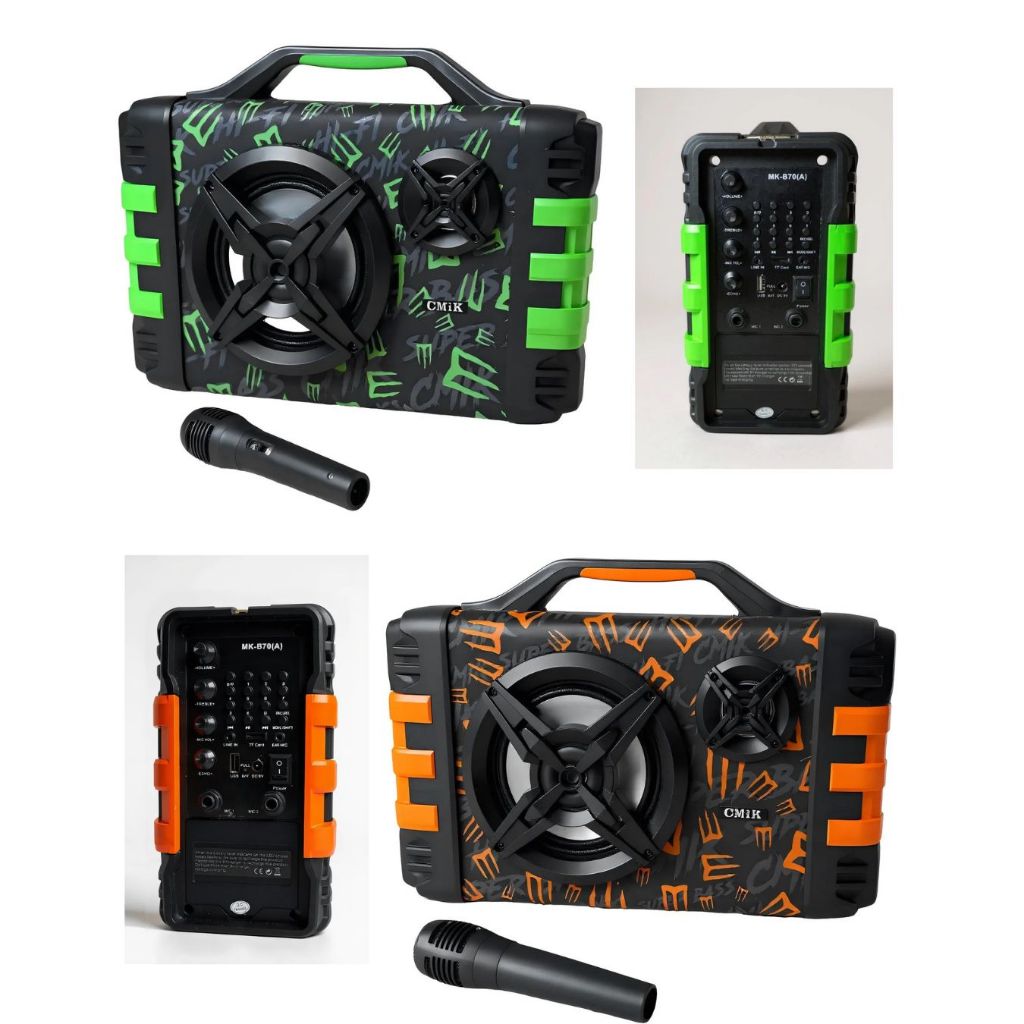 Caixa Som Amplificada Cmik 150w Função Karaokê com Microfone Laranja ou verde