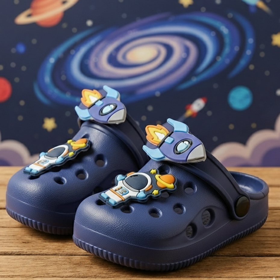 Babuche Infantil Juvenil Menino Personagem Astronauta e Foguete Leve e Macio Solado Tratorado Dia a Dia Escolar