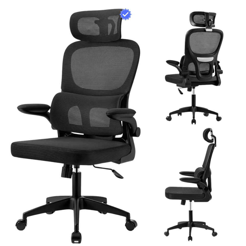 Cadeira Escritório Ergonômica Presidente Executiva Escritório com Apoio de Lombar Cabeça Ajustável Regulável Preto Mesh