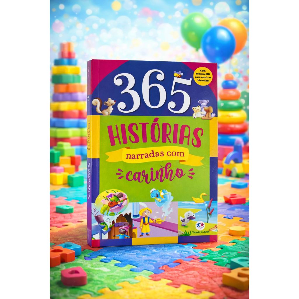 Livro 365 Histórias Narradas com Carinho Livro Infantil com Códigos QR e Ilustrações Coloridas para Leitura Diária