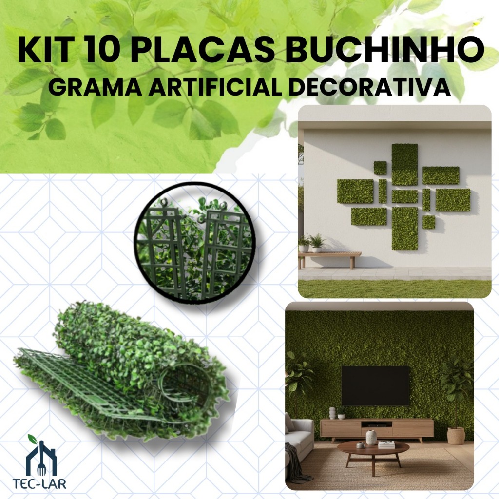 Kit 10 Placas Buchinho Grama Jardim Artificial Cheio 40x60cm Parede Vertical Muro Inglês Decorativa