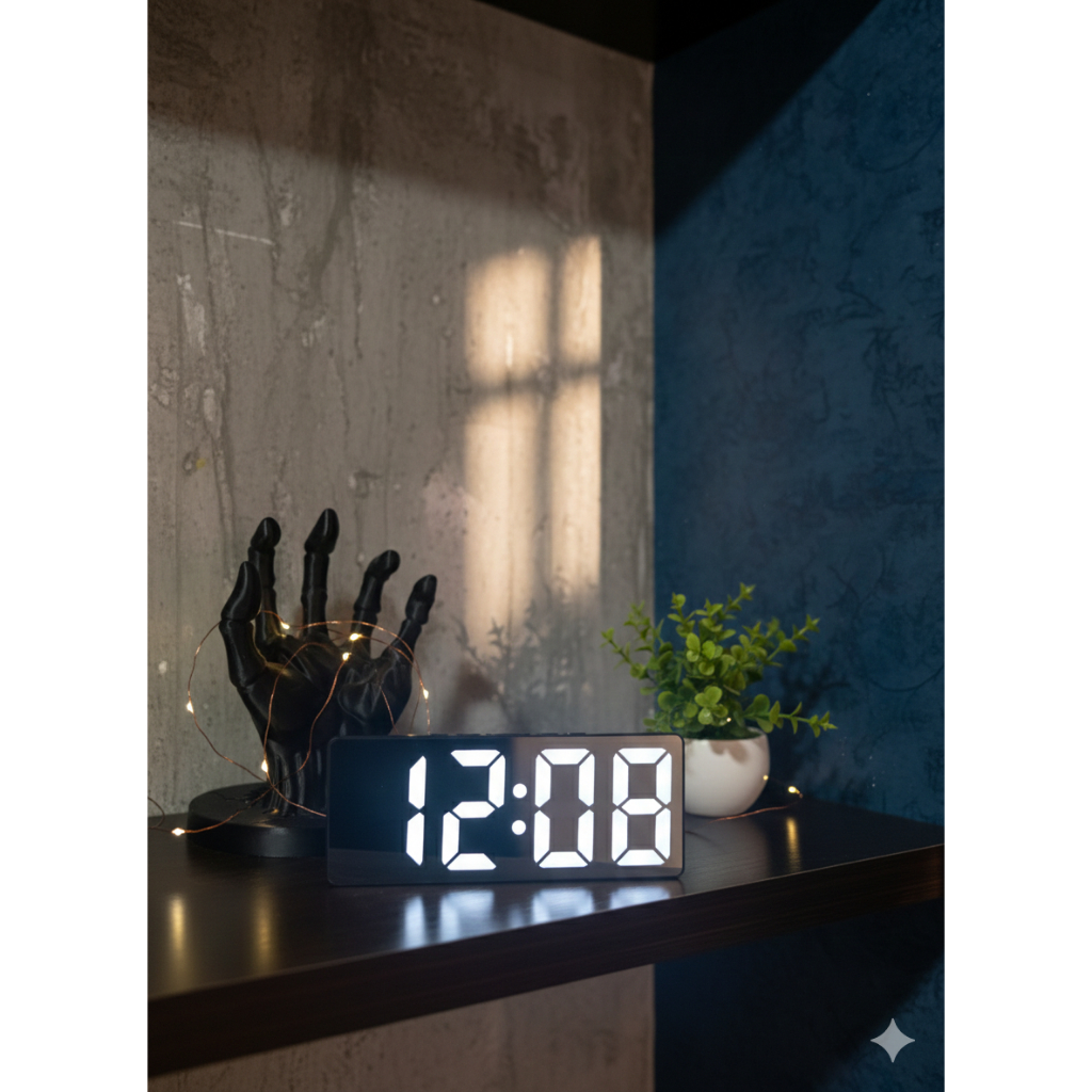 Relógio Despertador Digital De Mesa 16X2.5X6cm Decorativo Alarme Temperatura Pilha AAA Usb Preto
