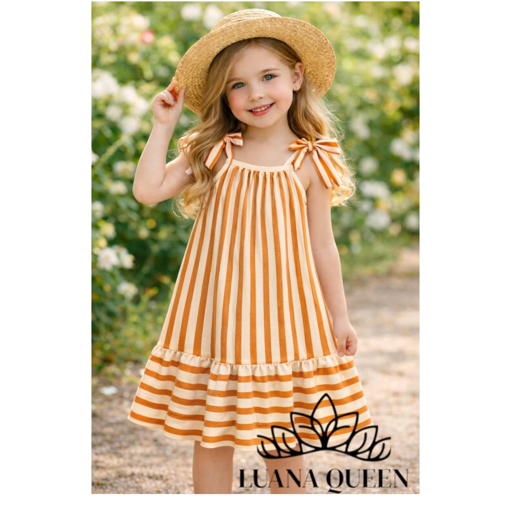 VESTIDO LISTRADO DOCE MENINA em Oferta na Shopee