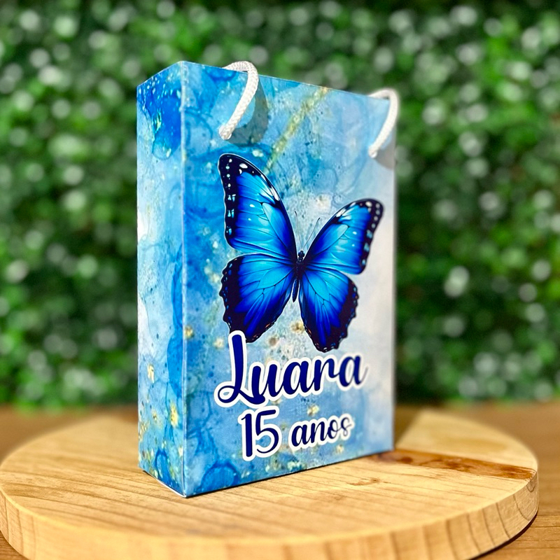10 - 30 Sacolinha Surpresa Personalizada para Lembrancinha de Aniversário Borboleta Azul - PEGUE E MONTE