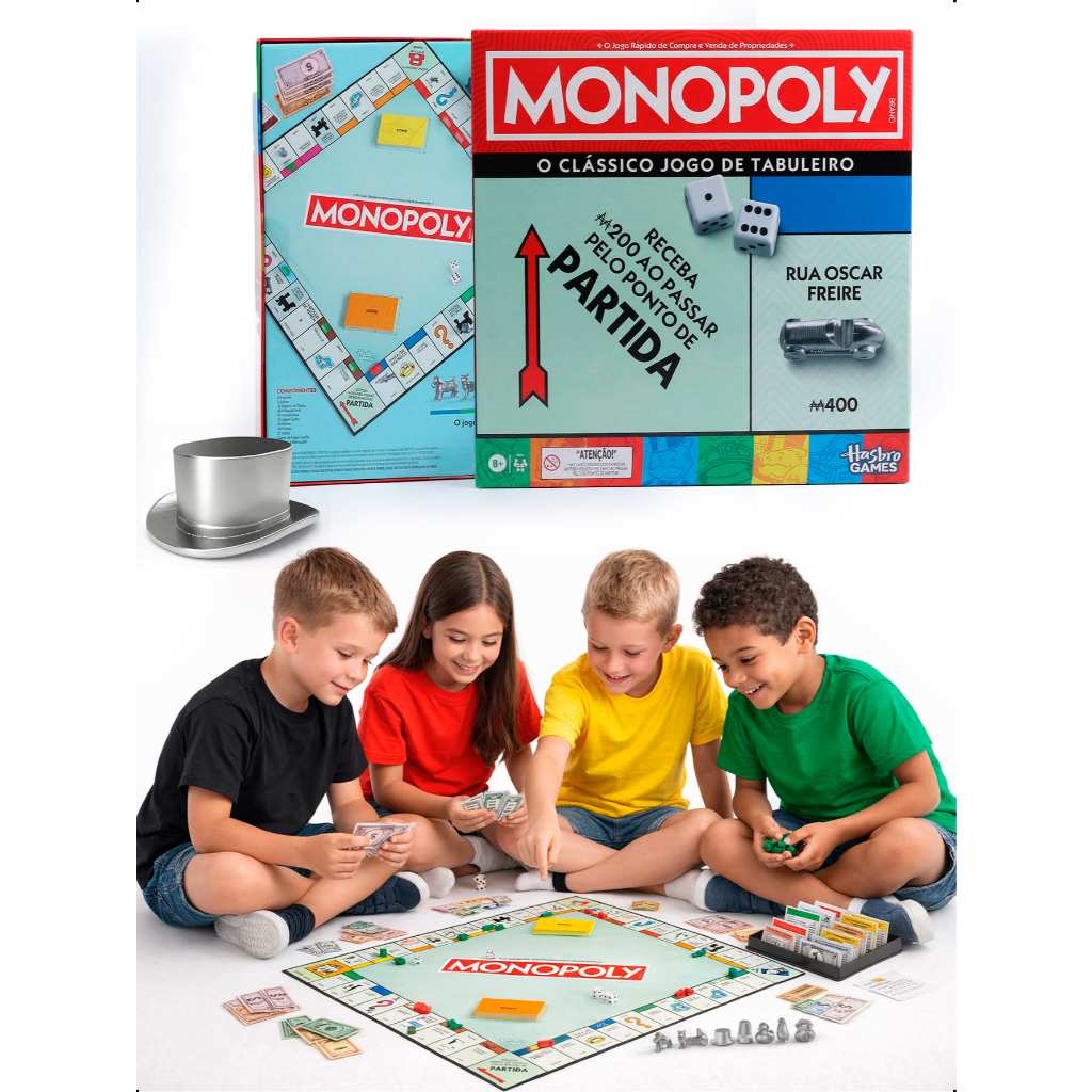 Jogo Monopoly Tabuleiro Cartas Peões Edição Clássica Hasbro