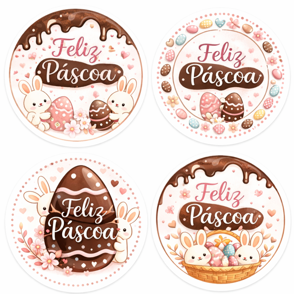 Adesivo Feliz Páscoa Redondo – Adesivo decorativo Coelhinho para Embalagens e Lembrancinhas 4x4 Cm Kit com 70, 100 e 140 em Oferta na Shopee