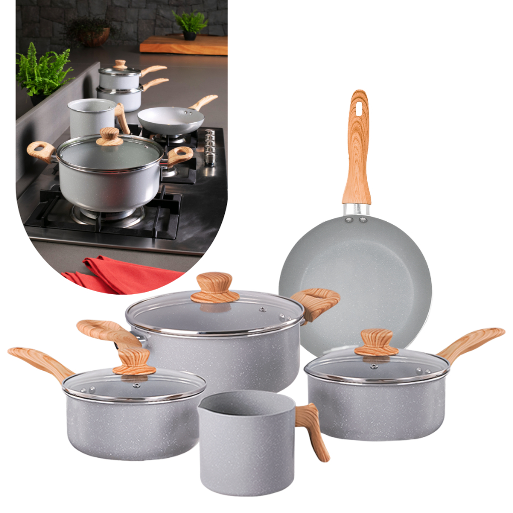 Jogo De Panelas Brinox 5 Peças Ceramic Life Easy-Gris Cinza