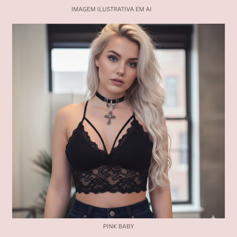 Cropped Top De Renda Tiras Dupla Alça Regulável Com Bojo SEMPRE NA MODA em Oferta na Shopee