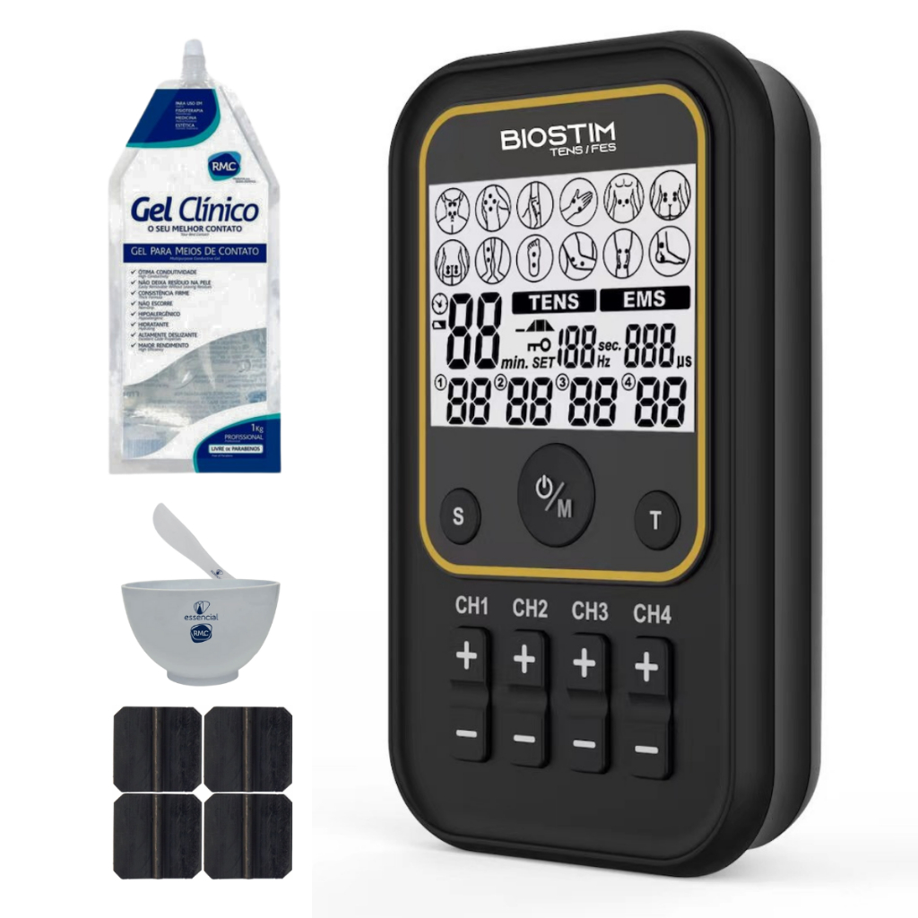 Biostim TENS/FES Bioset - Eletroestimulador Portátil - 4 Canais + Brindes
