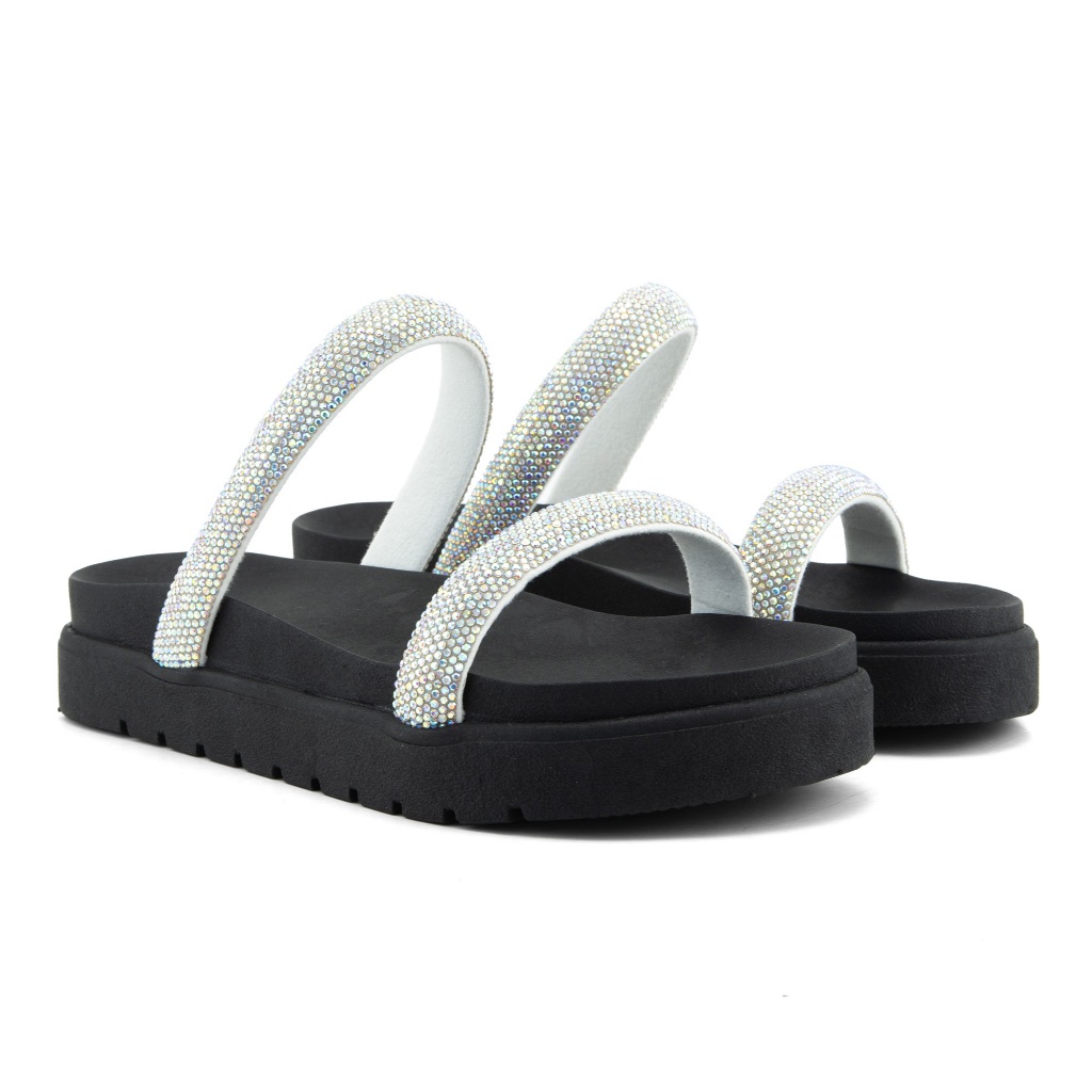 Sandalia Papete Fashion com Strass Tendência Mulher Feminina Elegância Confortável Pedraria Brilho 33 ao 40