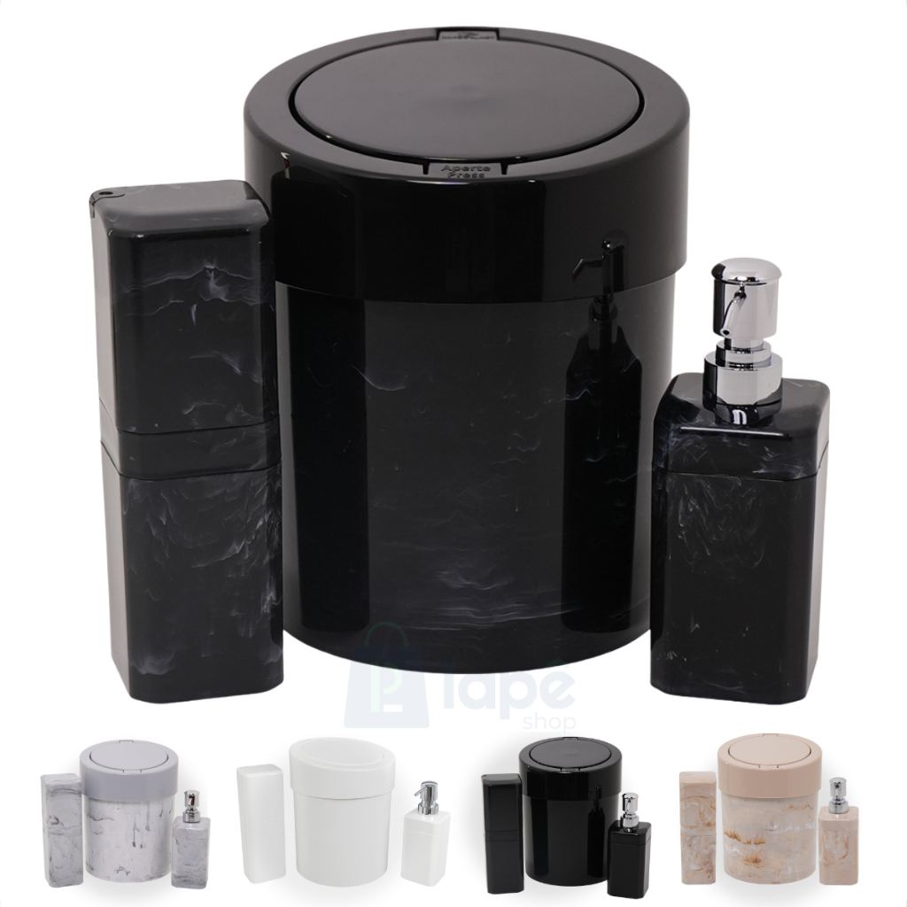 Kit Banheiro 3 Peças Lixeira + Porta Escova + Porta Sabonete Líquido em Oferta na Shopee