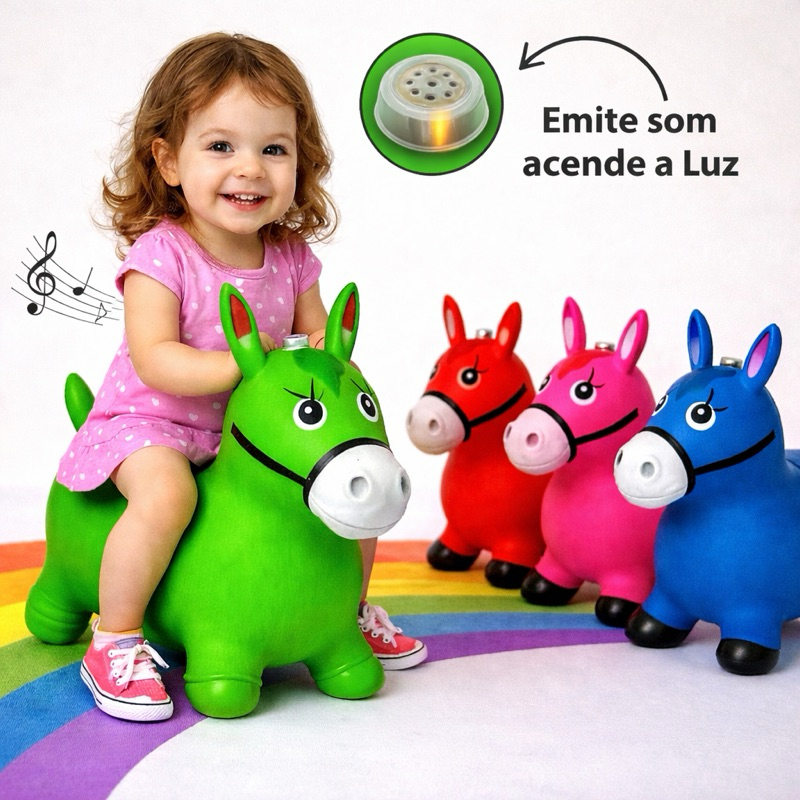 Cavalinho Upa Upa Inflavel Infantil Pocoto Brinquedo Pula Pula Musica LED