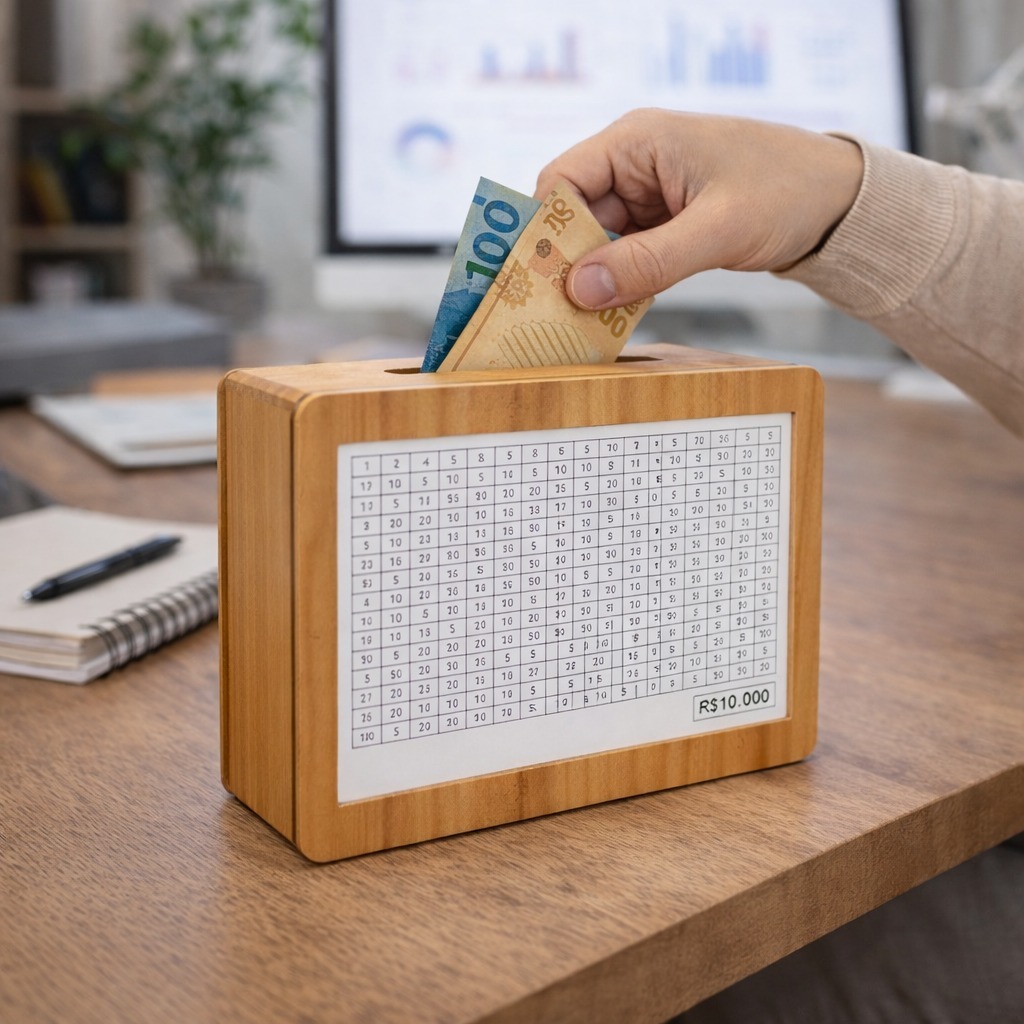 Cofre Marrom Woodbox 1000 5000 10000 Metodo Japones Para Economizar e Guardar Dinheiro em Oferta na Shopee