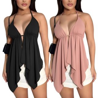 KIT 2 Cropped Malibu Blusinha Frente Única Costas Nua Babado com Bojo Amarração Tamanho Único