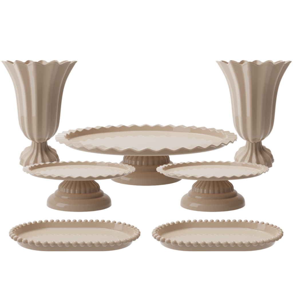 Kit Decoração 7 Peças Festa Casamento Doces Bolo Mesa Cerimônia Eventos