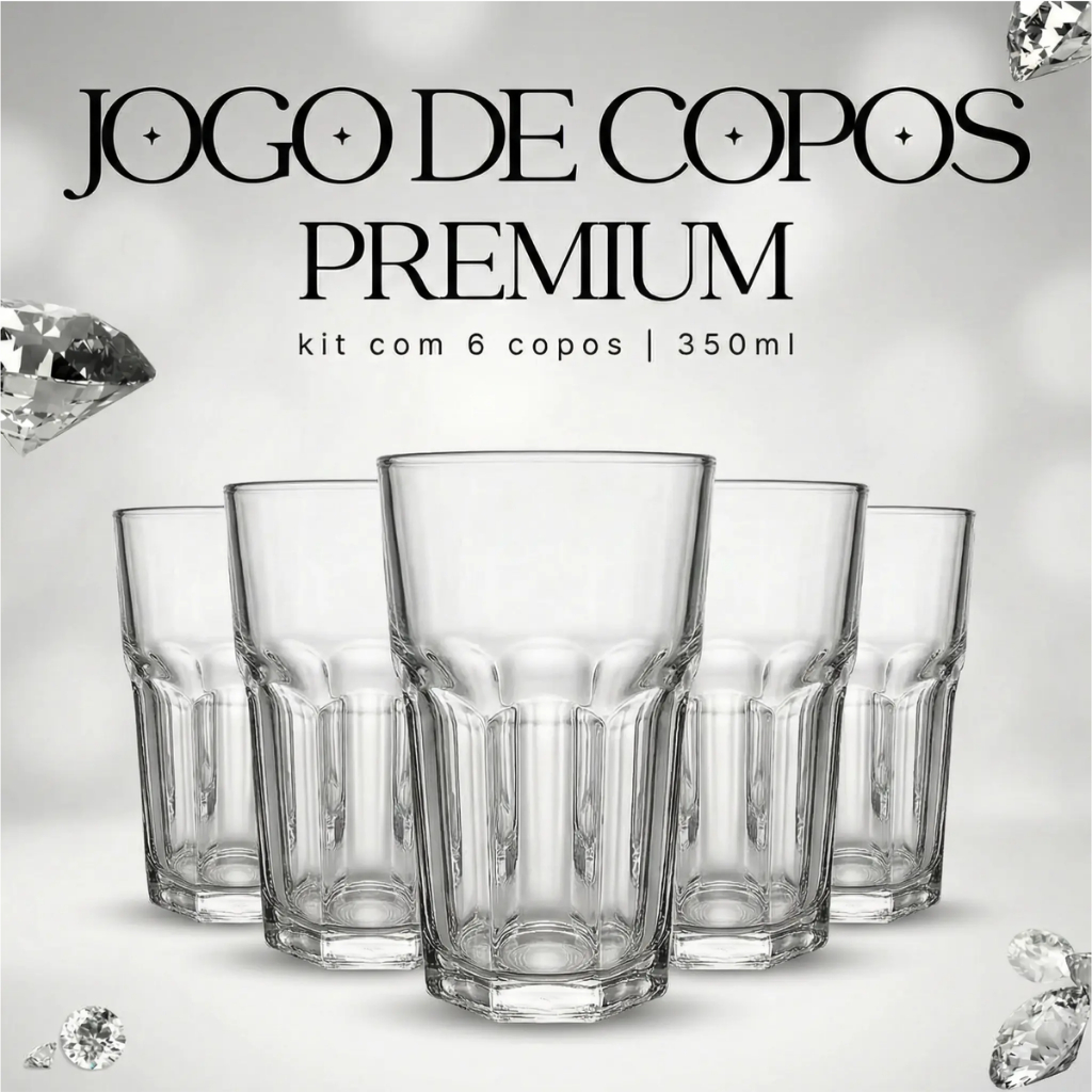 Jogo De Copos Em Vidro Kit 6 Peças Cozinha Água Suco Drink Refrigerante 350ml Mesa Posta Casa Nova em Oferta na Shopee