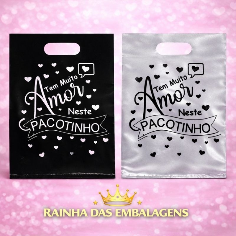50 sacolas boca vasada com frases nesse pacotinho prata 30x40 em Oferta na Shopee