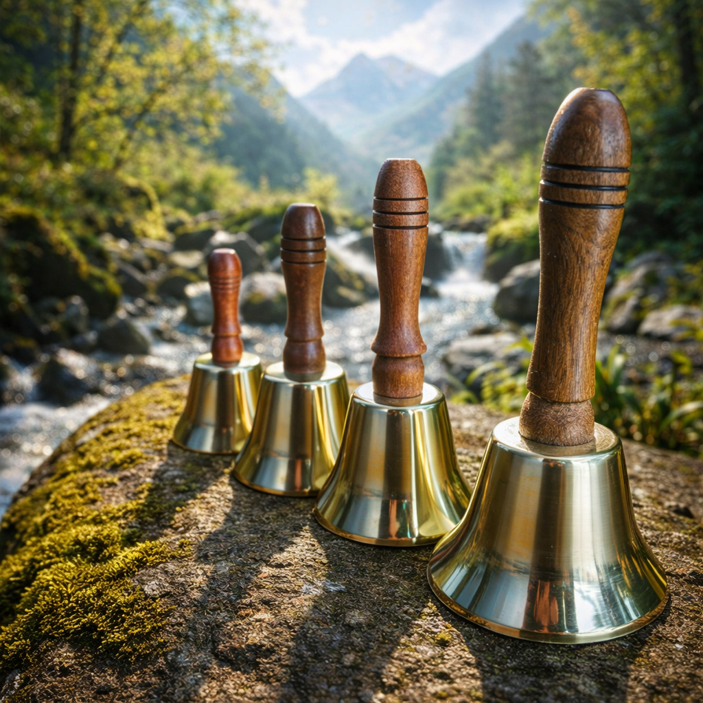 Sino de Bronze Sineta de Mão com Cabo de Madeira - Diversos Tamanhos