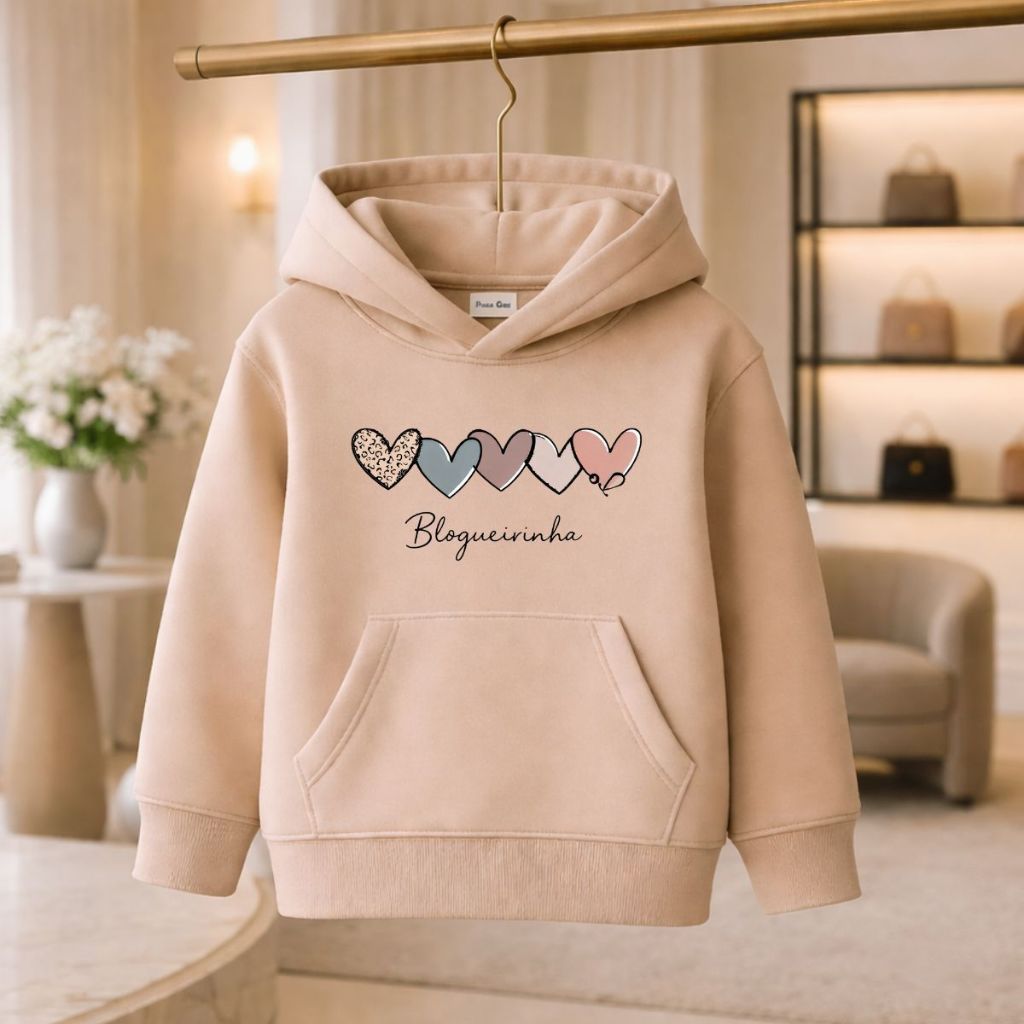 Moletom Flanelado Infantil Juvenil Blogueirinha Casaco De Frio Estampa Coração Style Moda Estilosa Inverno