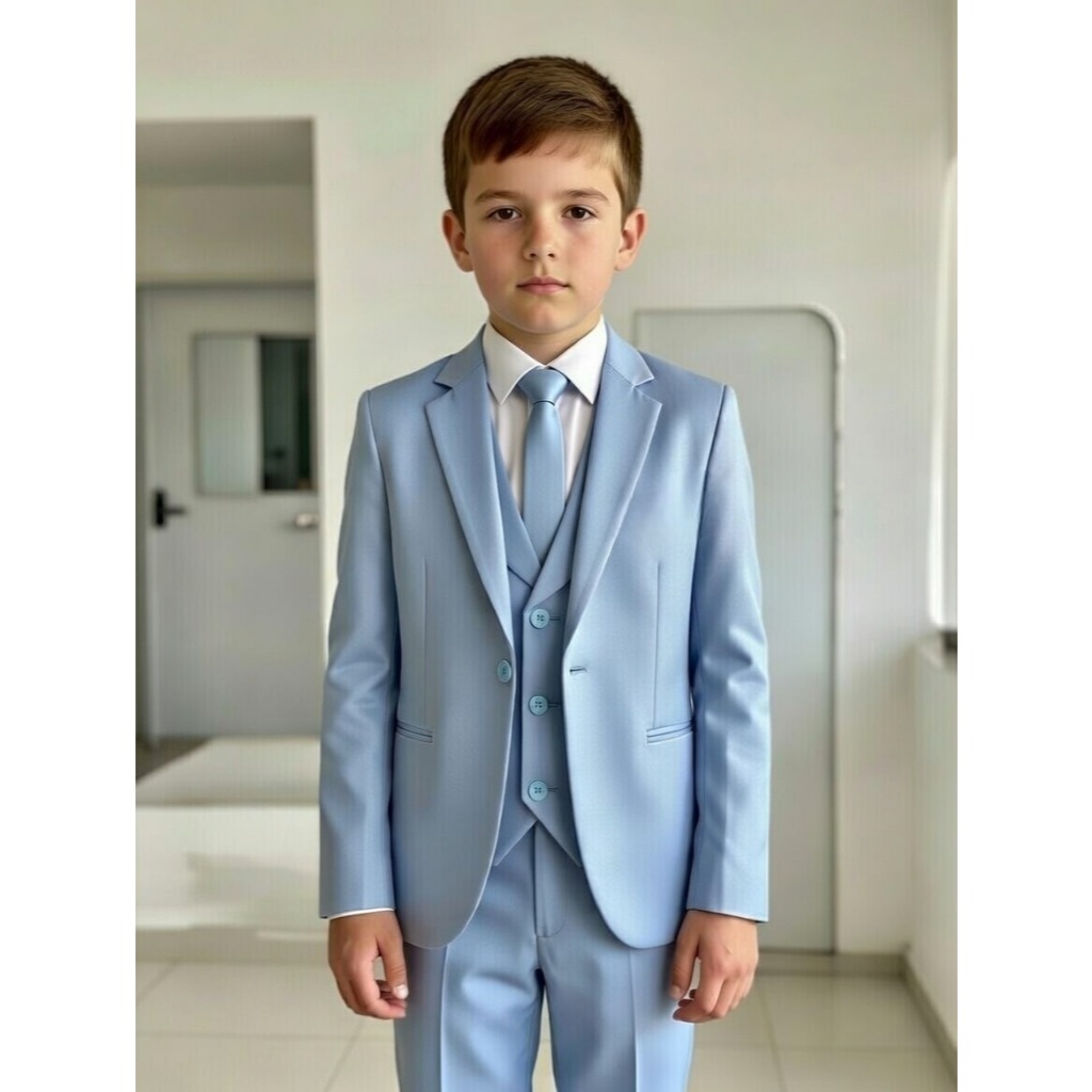 Terno Completo Para Menino Festa/ Casamento 6 Pçs azul claro em Oferta na Shopee