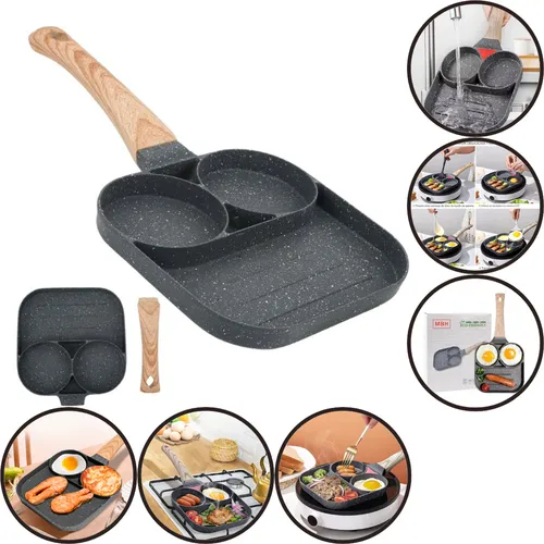 Frigideira Antiaderente 3 em 1 com 2 Divisórias Antiaderente Prática e Durável Para Ovos Panquecas