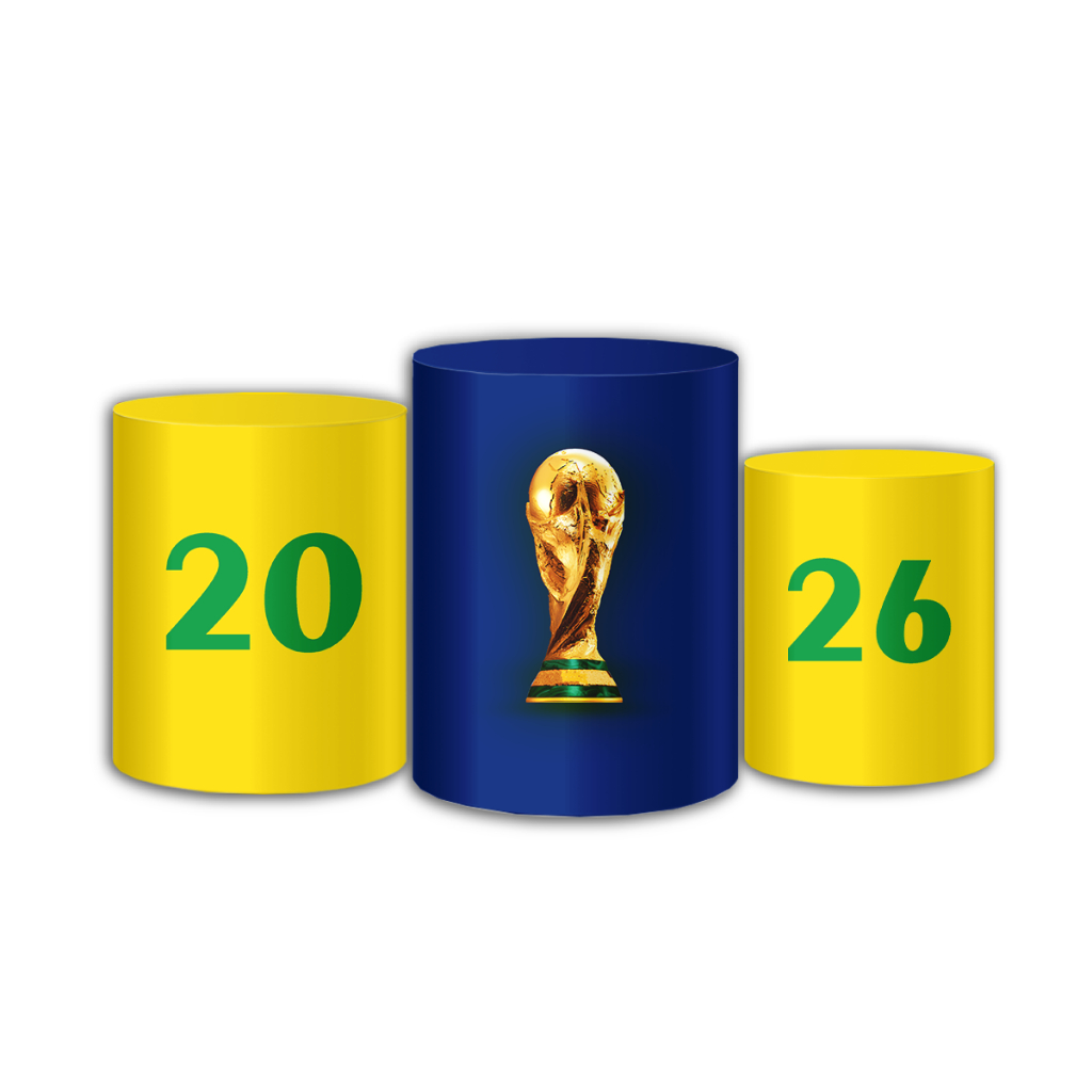 Kit 3 Capas Cilindros Decoração Tema Copa do Mundo 2026 - Sublimação Premium Colorido Vai Brasil Pegue e Monte