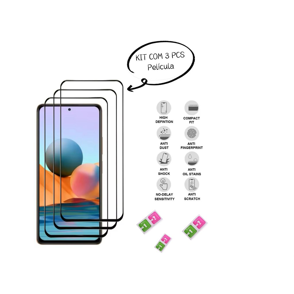 KIT 3 Pcs - Película de vidro 3D 9d Para POCO M7 PRO 5G em Oferta na Shopee