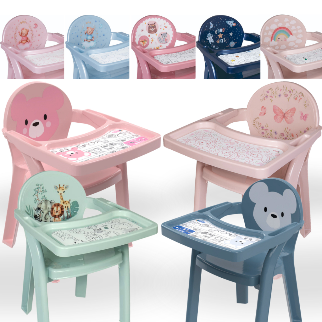 Poltrona de Alimentação Plasutil Infantil Portátil Cadeira Refeição Para Bebê Com Bandeja Para Colorir - Várias Cores