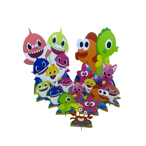 Kit Festa Display Baby Shark , 10 Mesa 2 De Chão Para Decoração em Mdf.