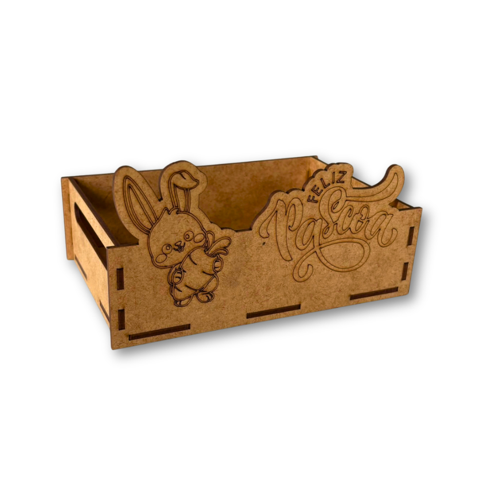 Kit Cesta Coelho Feliz Páscoa MDF 15x10cm Para Pintura E Artesanato Lembrancinha