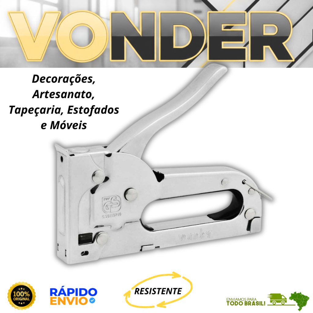 Grampeador Manual Profissional Reto Artesanato Tapeçaria Estofados Móveis Vonder Premium Resistente