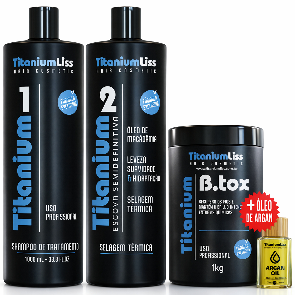 Progressiva Semi Definitiva Selagem Titanium Liss Kit 2x1 + Botox 1kg + Argan