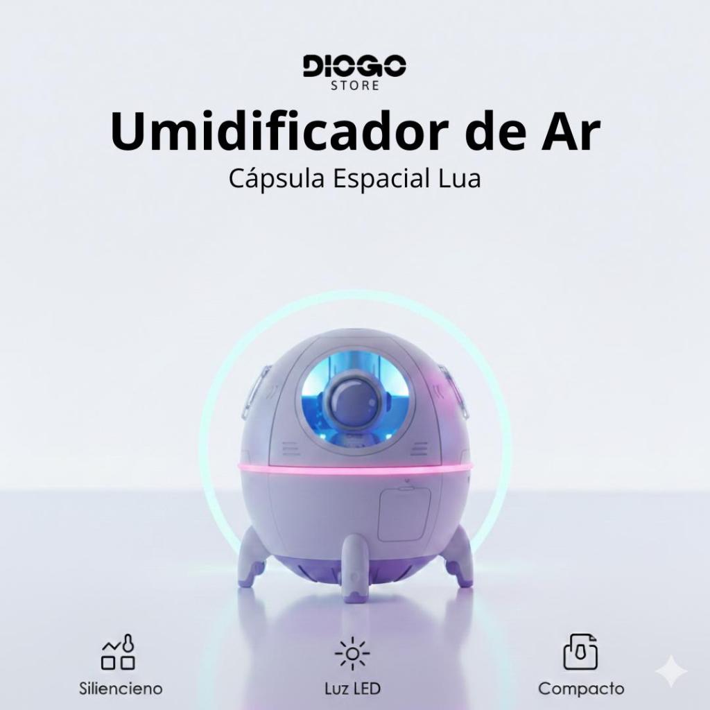 Umidificador de Ar Oásis Market Boneco Astronalta com Luz LED Colorida Silencioso Compacto para Quarto  Escritório 220ml