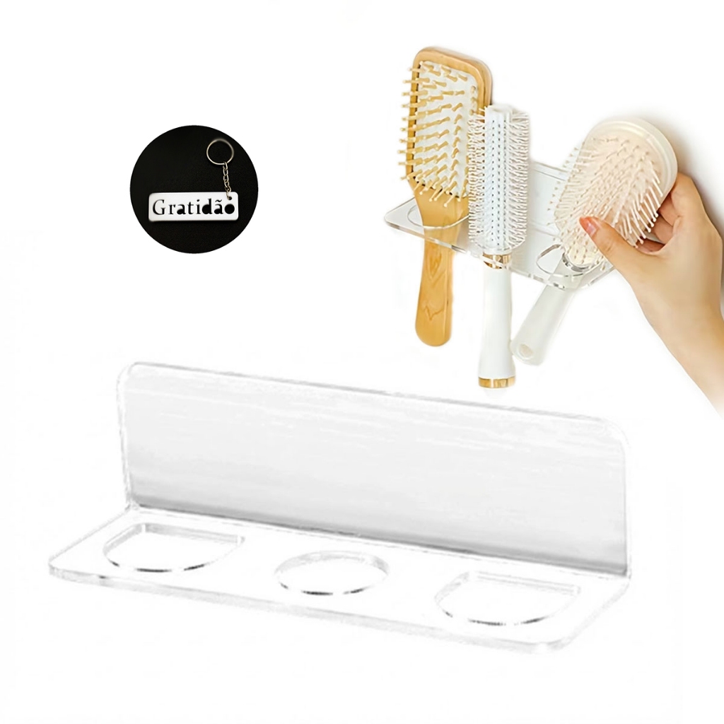 Suporte Escova de Cabelo Acrílico Cristal Utilidades Organizadores Quarto Penteadeira Guarda Roupa