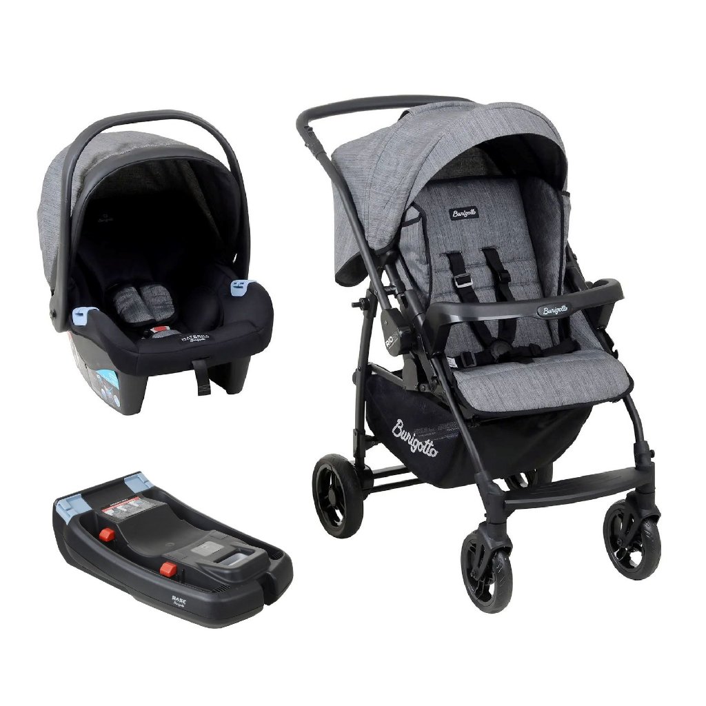 Kit Carrinho RIO 22- Preto Mesclado Burigotto com Bebê conforto + Base Belted (0 À 22Kg) em Oferta na Shopee