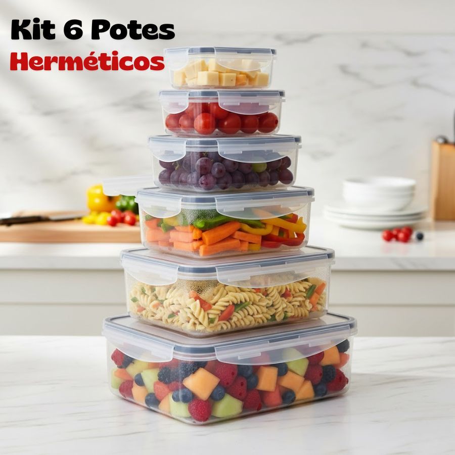 Kit 6 Potes Herméticos Organizadores de Geladeira Tampa Alta Vedação Silicone em Oferta na Shopee