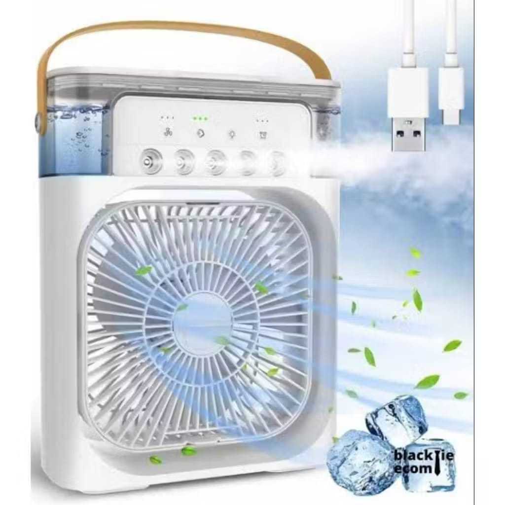 Umidificador Portátil 3 em 1: Ventilador,e Luz LED com Reservatório de Água e Carregamento USB Tipo-C