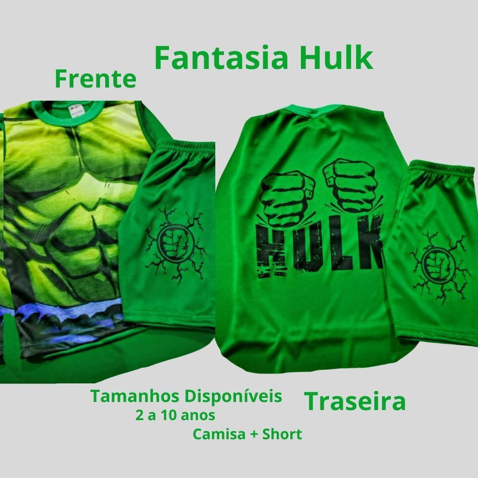 Conjunto Infantil Juvenil herói Temático Hulk Kit Camisa e Bermuda Premium  2 a 10