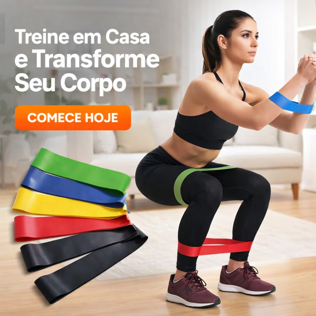 Conjunto 5 Faixas Elásticas Mini Band – Treino em Casa, Funcional e Fisioterapia